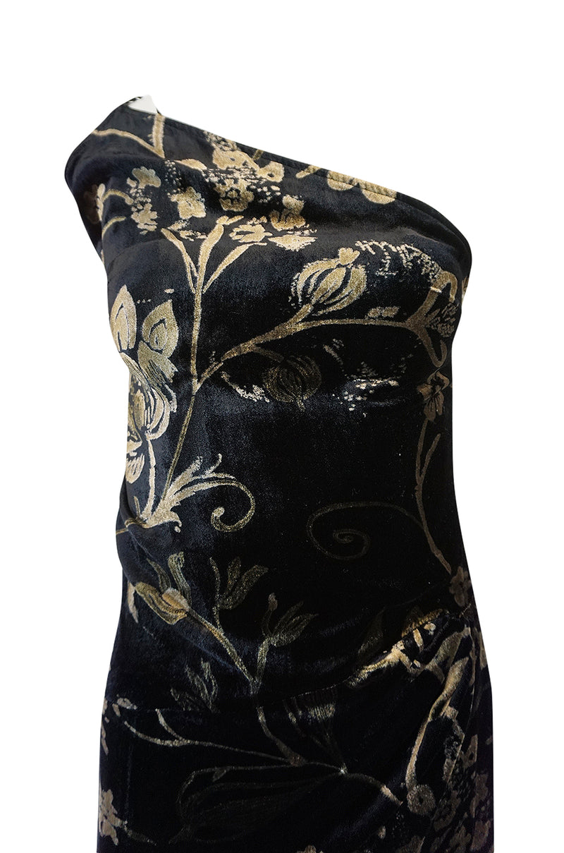 1980s Yves Saint Laurent One Shoulder Velvet Dress