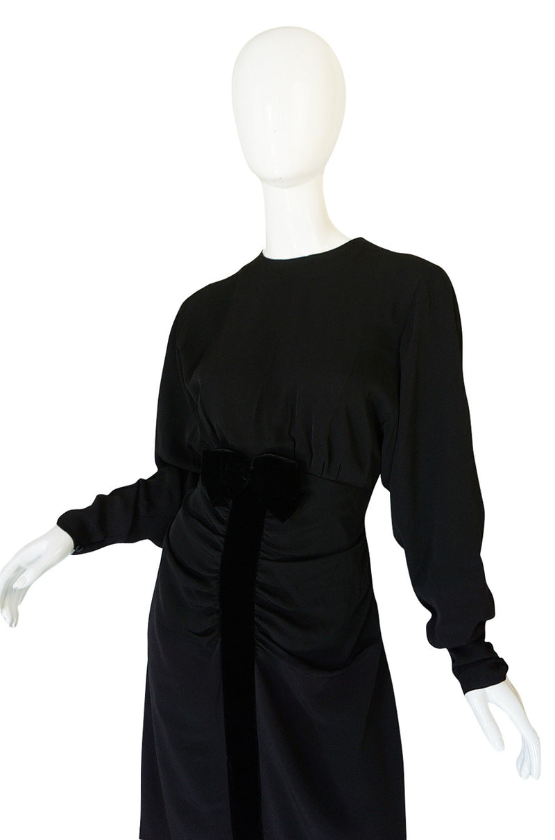 1980s Nina Ricci Demi-Couture Velvet Accented Dress