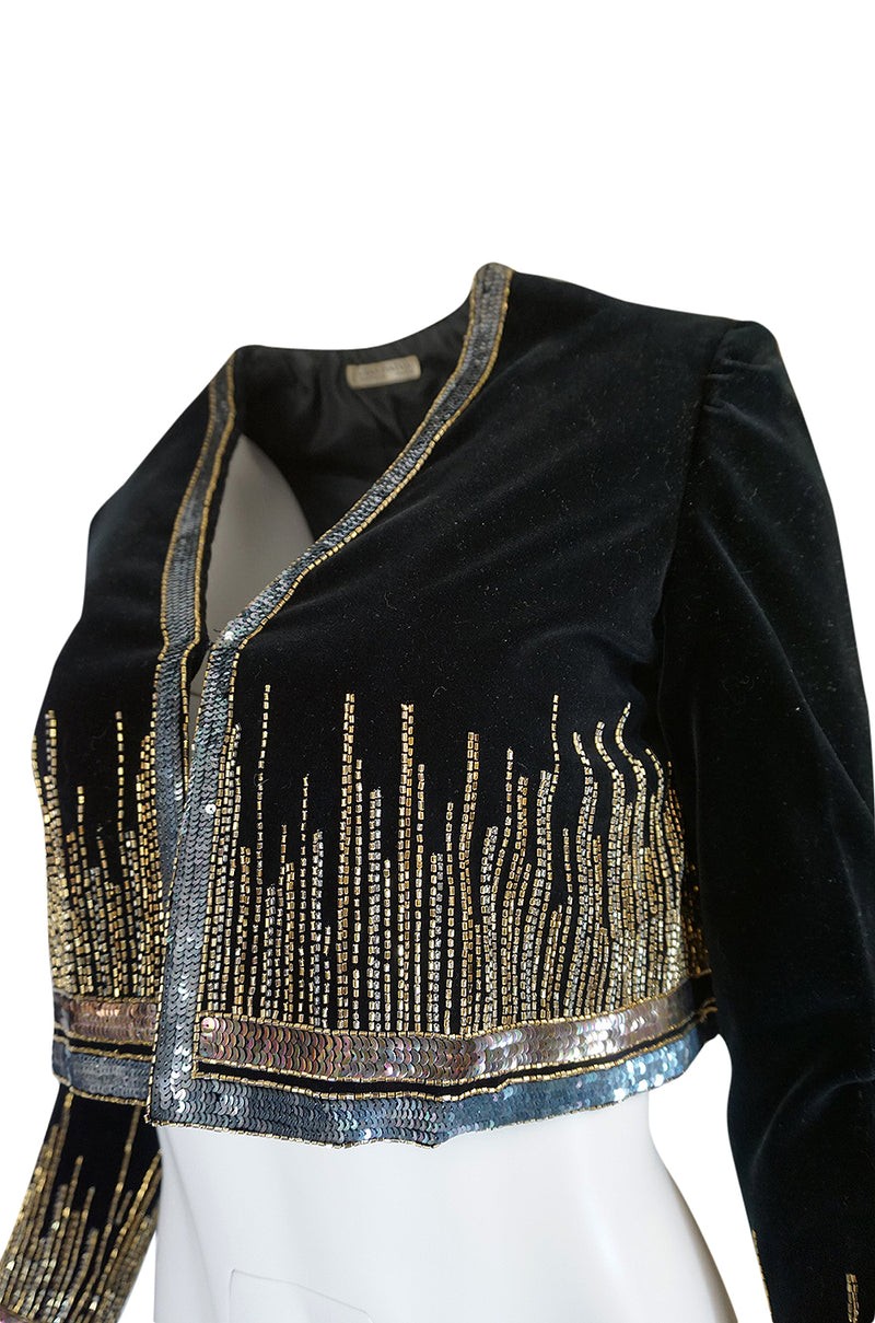 c.1960-63 Jean Patou Beaded & Sequin Black Velvet Jacket