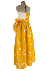 Spring 1985 Bill Blass Dotted Yellow & White Silk Organza Ad Campaign Strapless Dress