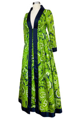 Spring 1969 Geoffrey Beene Well Documented Green Print Hostess Dress