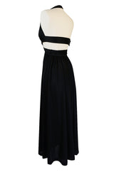 1970s Lanvin Plunge Front Backless Nylon Jersey Halter Dress