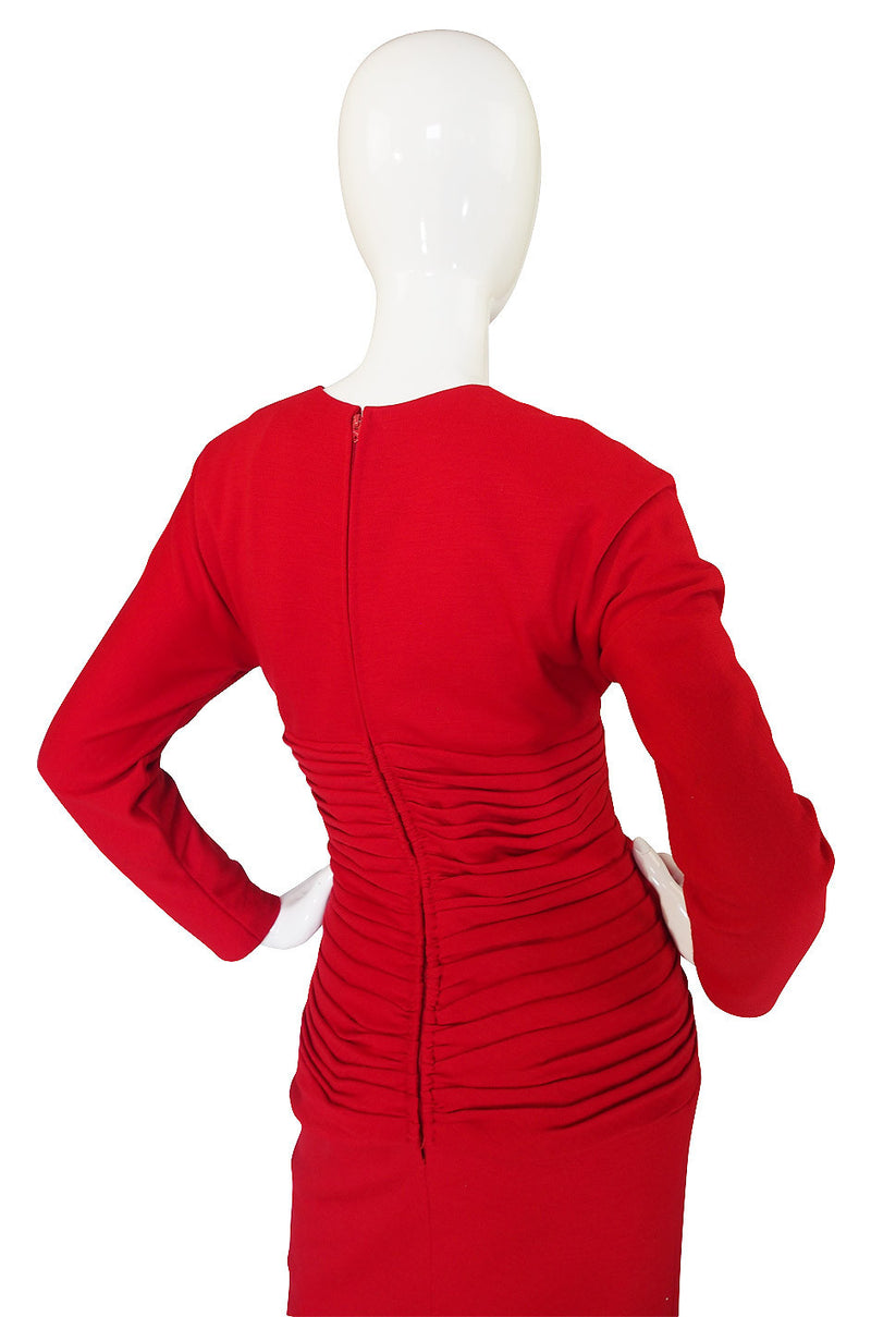 Fitted Shrimpton Dress Carolyne Roehm Red 1980s Couture –
