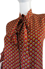 1970s Yves Saint Laurent Pretty Floral Silk Tie Neck Top