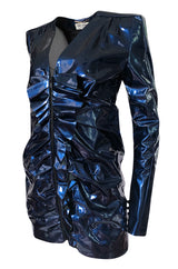 Fall 2017 Yves Saint Laurent Blue Patent Leather Ruffled Runway Dress