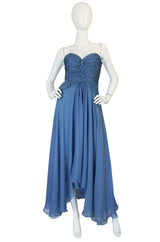 Spring 1990 Oscar de la Renta Ice Blue Silk Chiffon Dress & Cape
