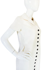 1960s White Linen Black Button Norman Norell Dress