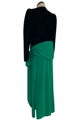 Fall 1983 Ady Couture Lausanne for Yves Saint Laurent Silk Black Velvet Bodice Dress w Emerald Green Silk Skirt