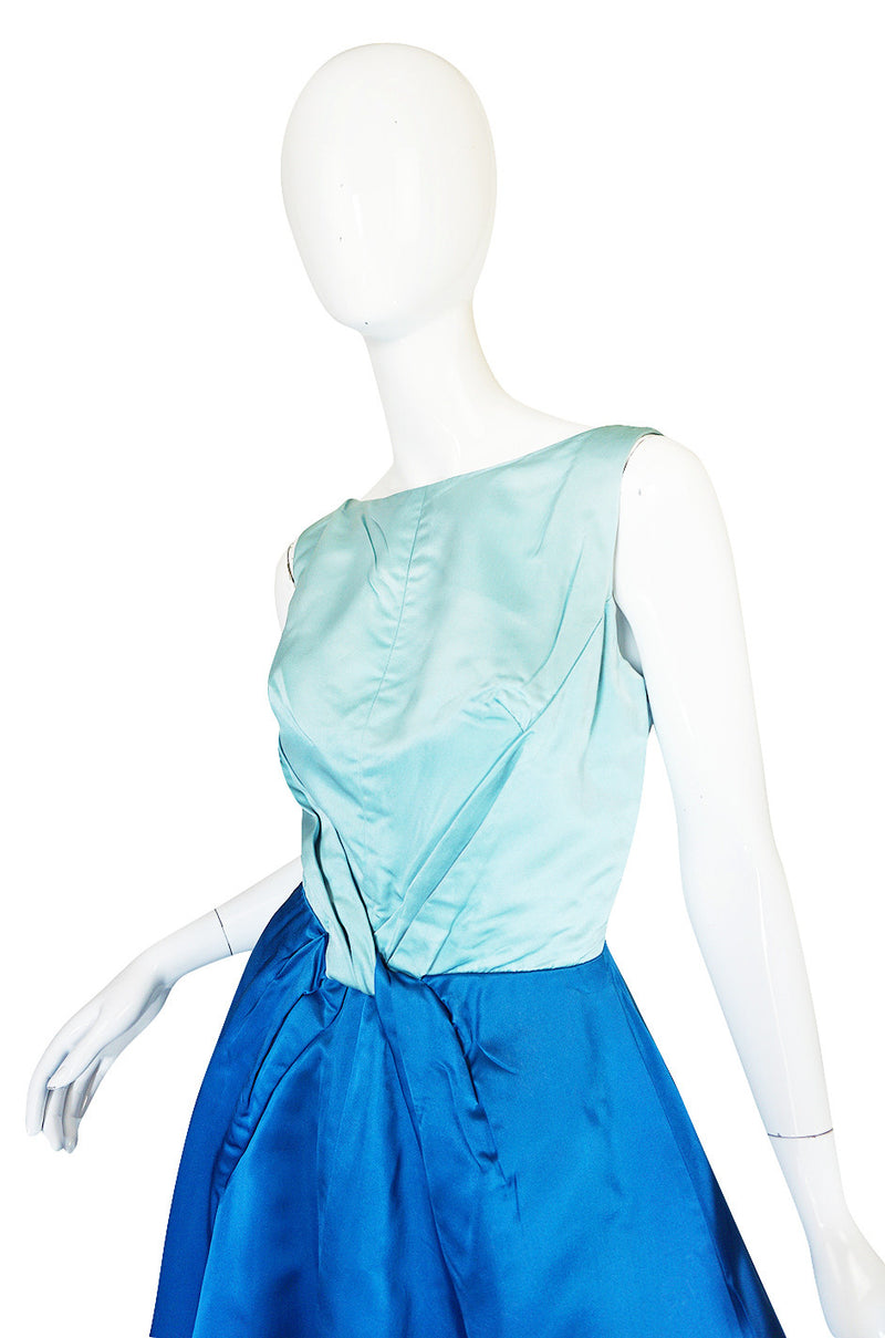 1950s Two Tone Blue Silk Satin Estevez Dress
