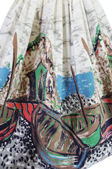 1950s Hand Painted Fishing Village Scene Cotton Skirt