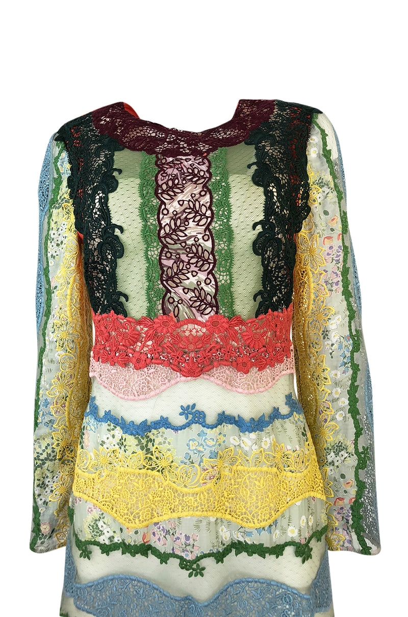 Resort 2016 Valentino Lace, Silk and Cotton Backless Patchwork Dress