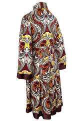 1972 Jean Muir Abstract Printed Silk Satin Dress w Pin Tuck Detailed Bodice