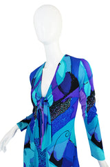 1960s Ocean Blues Ken Scott Hand Printed Jersey Dress