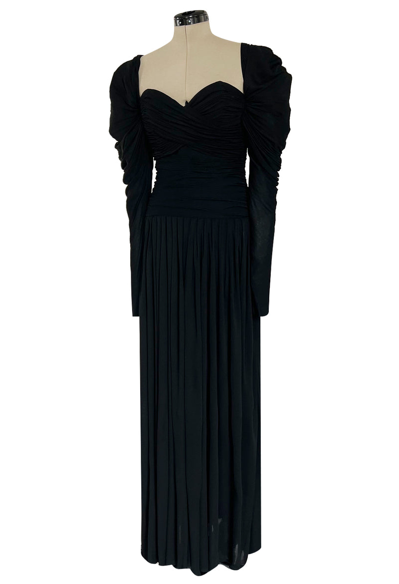 Spectacular 1970s Lanvin by Jules-Francois Crahay Off or On the Shoulder Draped Jersey Dress