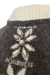 1980s Givenchy Shetland Wool Numbered Sweater w Bead & Sequin Detailing