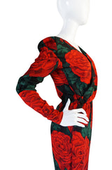 Fall 1985 Huge Rose Print Silk Valentino Dress