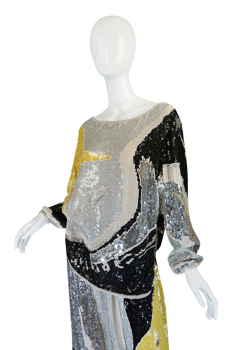 1983 Halston Sequin and Bead Covered Top & Skirt Dress Set