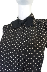 1970s Haute Couture Silk Dot Yves Saint Laurent Top