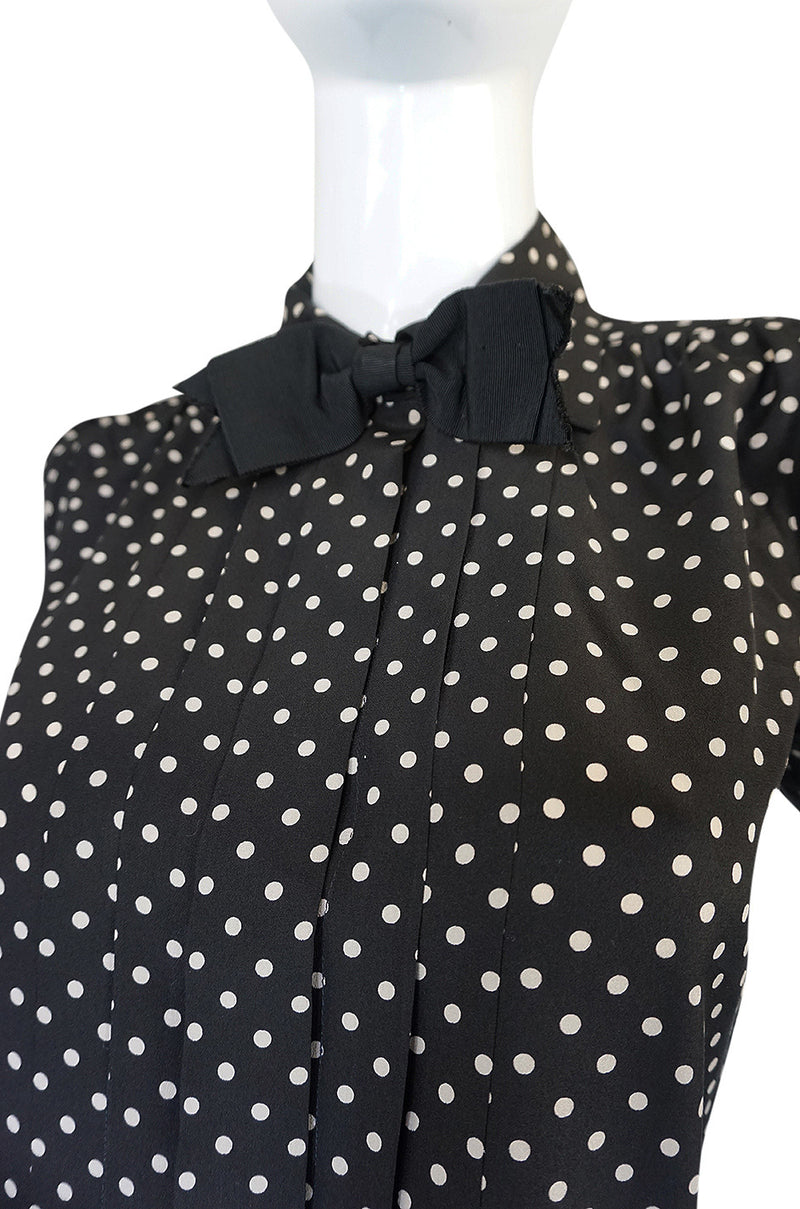 1970s Haute Couture Silk Dot Yves Saint Laurent Top