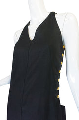1970s Rare and Chic Hermes Black Linen Wrap Dress