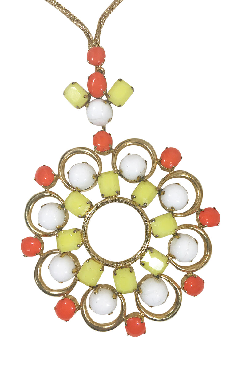 Exceptional 1960s Schreiner NY Poured Glass Brooch Necklace