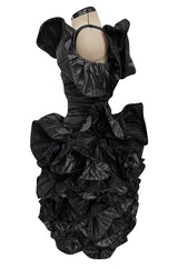 Incredible Fall 1985 Christian Dior by Marc Bohan Black Silk Taffeta Dress w Extravagant Ruffles