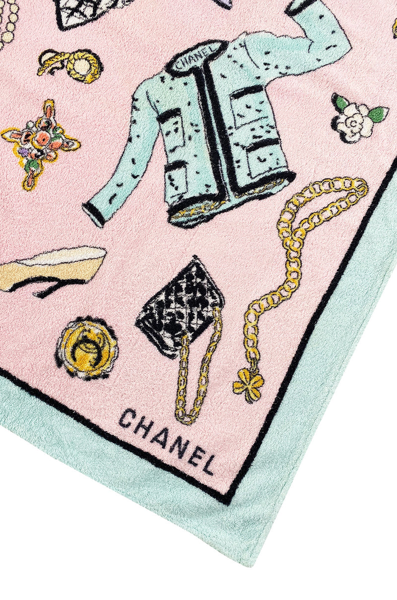 Iconic Spring 1994 Chanel Large Printed Towel in Baby Pink & Soft