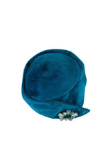 1960s Blue Miss Dior Pillbox Hat with Removeable Pin