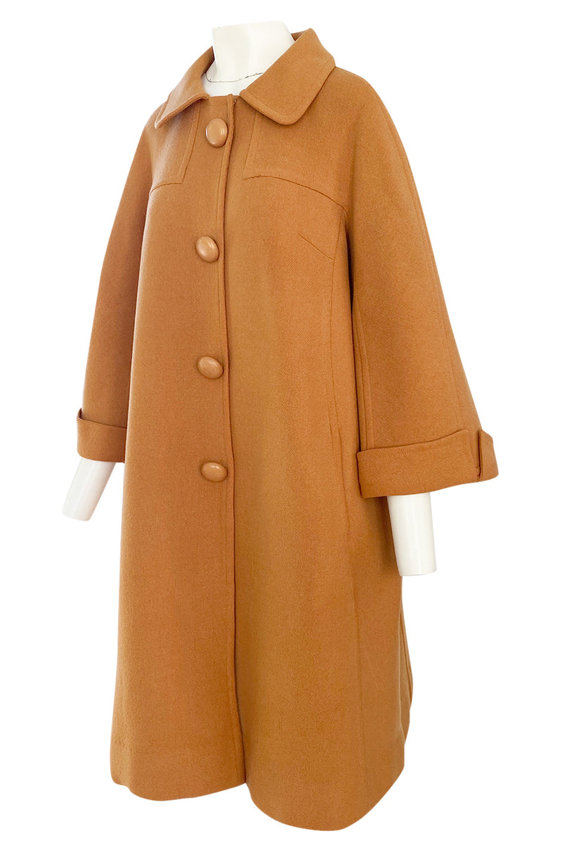 1950s Pierre Balmain Deep Mustard Orange Wool 'Blanket' Car Swing Coat