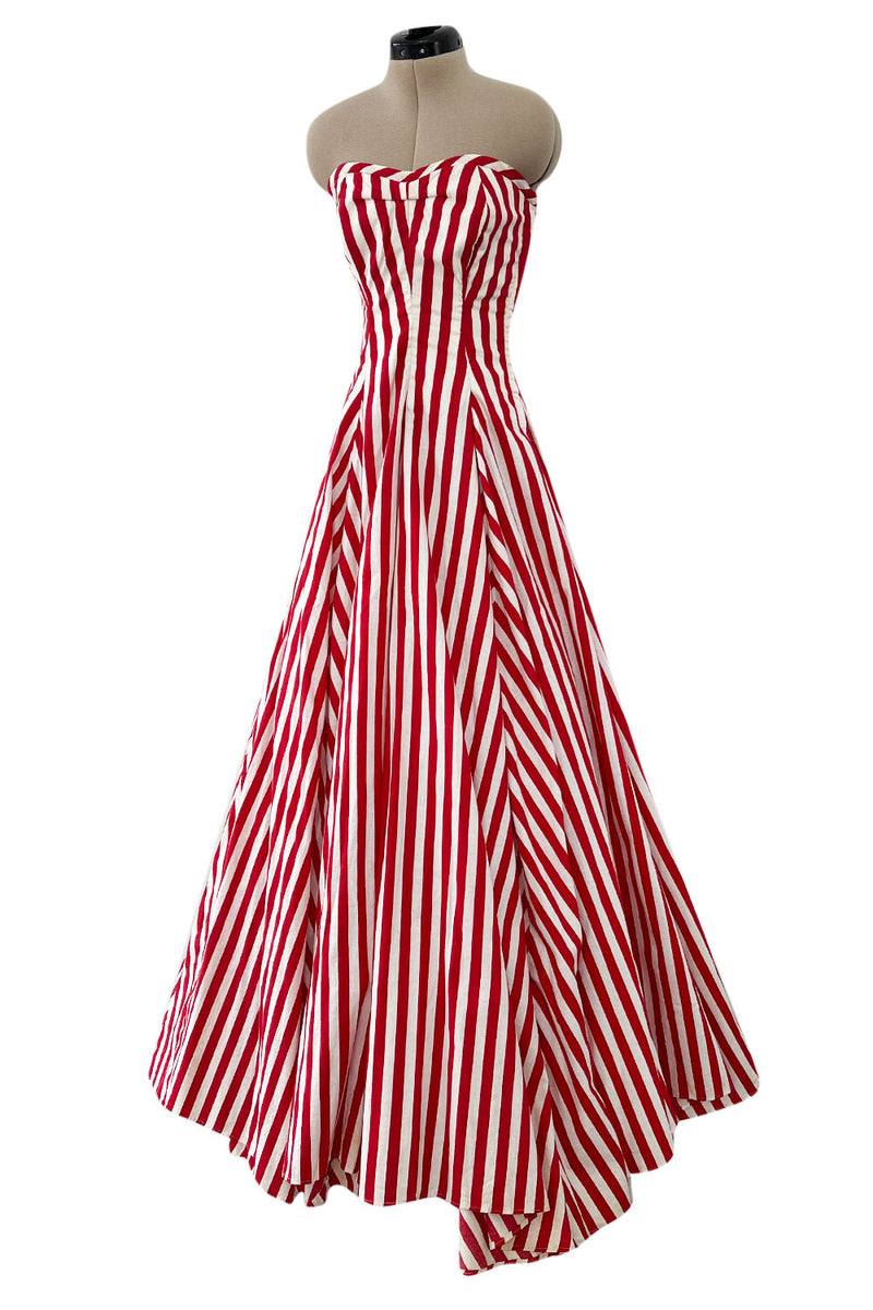 Spectacular 1930s Unlabeled Red & White Striped Cotton Strapless Sweet Shrimpton Couture Spectacular 1930s Unlabeled Red & White Striped Cotton Strapless Sweet Shrimpton Couture