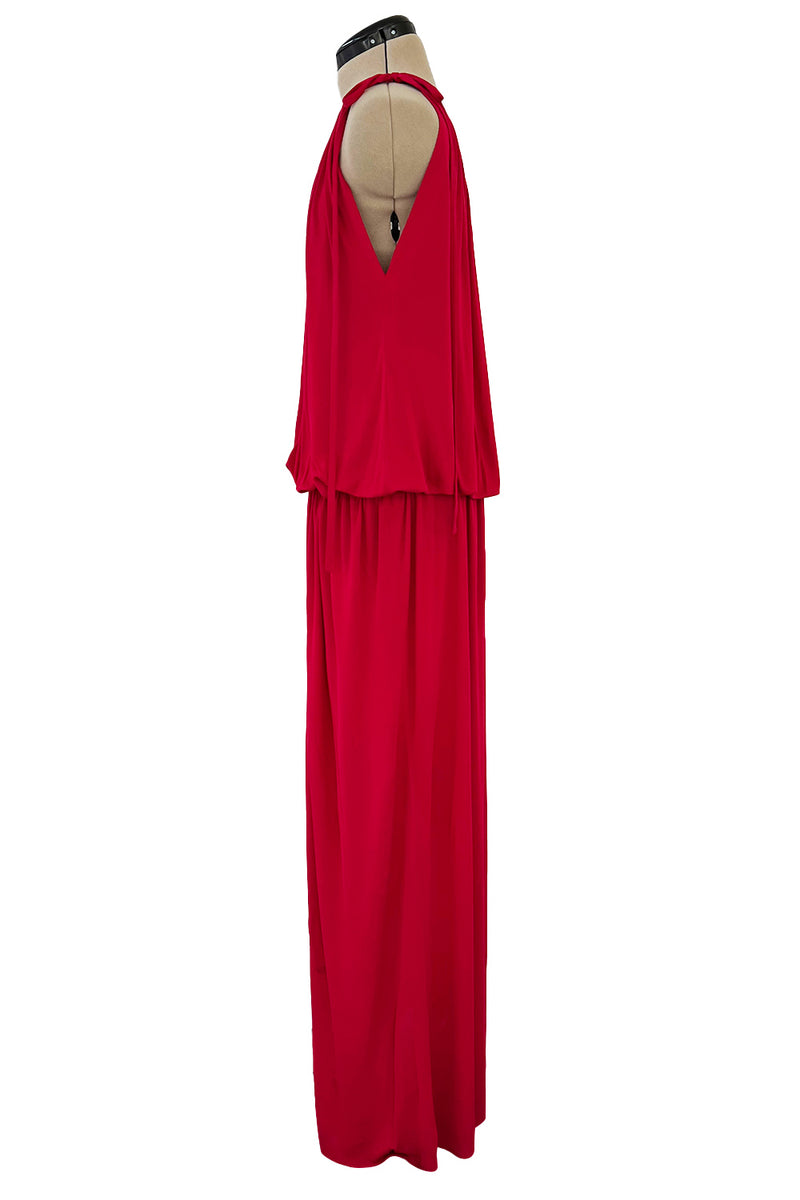 Spring 1982 Yves Saint Laurent Runway & Ad Campaign Red Jersey One Shoulder Dress