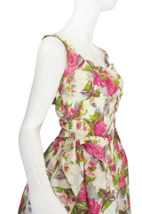 1950s Printed Floral Silky Rayon Emma Domb Dress