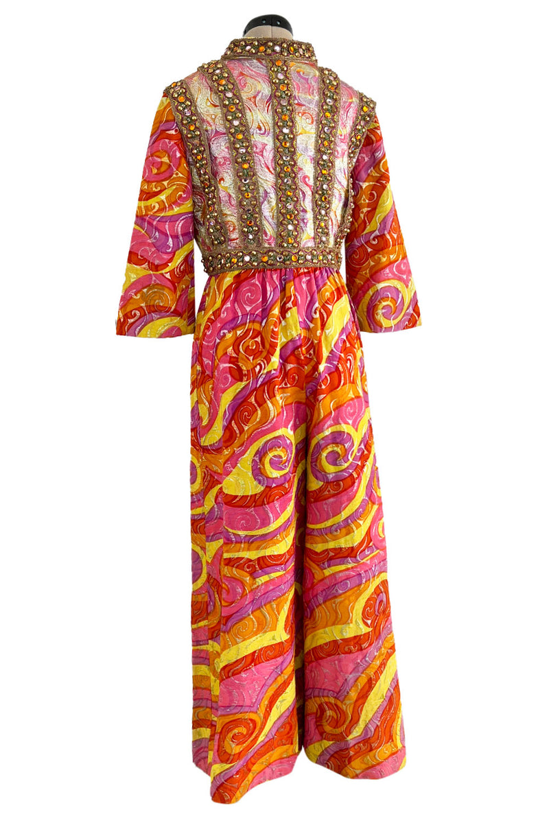 Amazing c.1967 Oscar de la Renta Gold Metallic Brocade Jumpsuit w Extensive Detailing