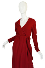 1970s Halston Deep Red Wool Jersey Wrap Dress