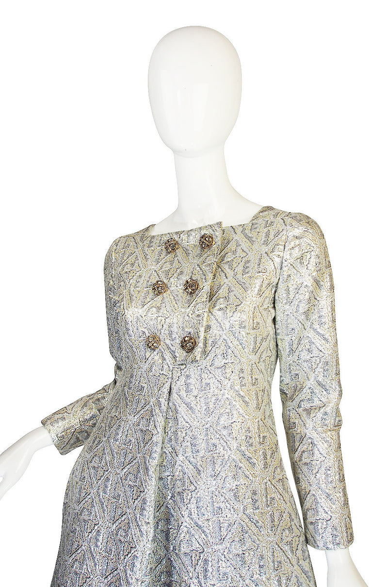 1960s Malcolm Starr Silver Metallic Brocade Dress