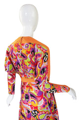 1970s Citrus Silk Print Maxi Dress