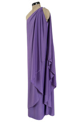 Classic 1978 Halston One Shoulder Draped Full Length Maxi Dress in a Light Purple Jersey