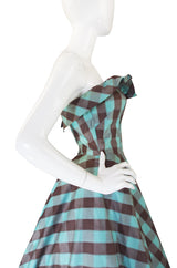 1950s Gorgeous Strapless Checked Full Skirt Dress