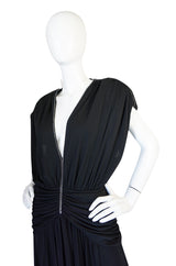 1980s Rhinestone Plunge Jersey Loris Azzaro Dress