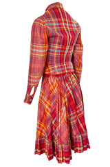 Rare 1970s Kenzo Woven and Floral Embroidered Jacket & Skirt Suit Set