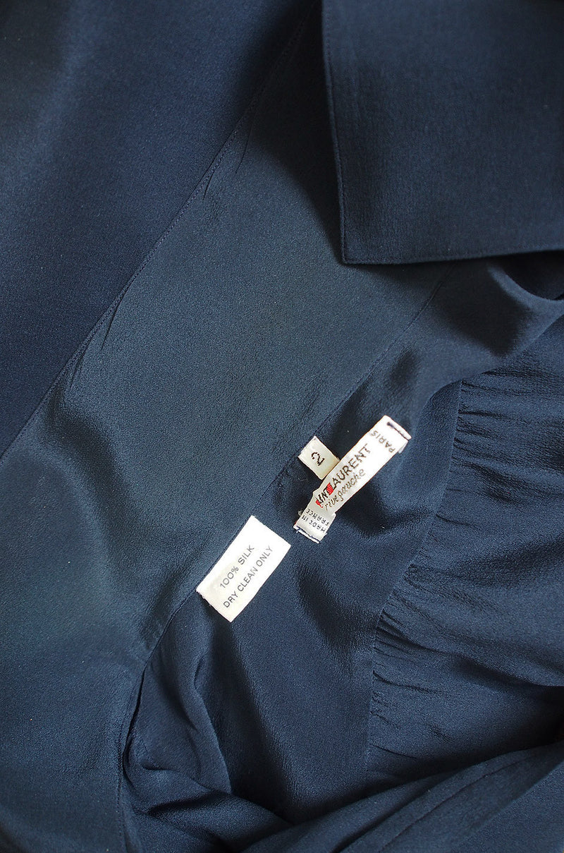 1970s Navy Silk Yves Saint Laurent Top