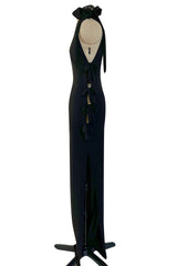 Gorgeous Early 2000s John Anthony One Sleeve Jersey Dress w Full Open Side & Bow Detail