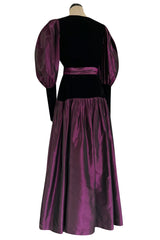 Fall 1982 Yves Saint Laurent Iridescent Purple Silk Taffeta Gigot Sleeve Dress