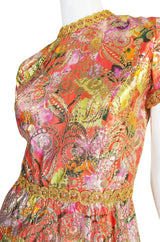 1960s Metallic Coral and Gold Maxi Dress