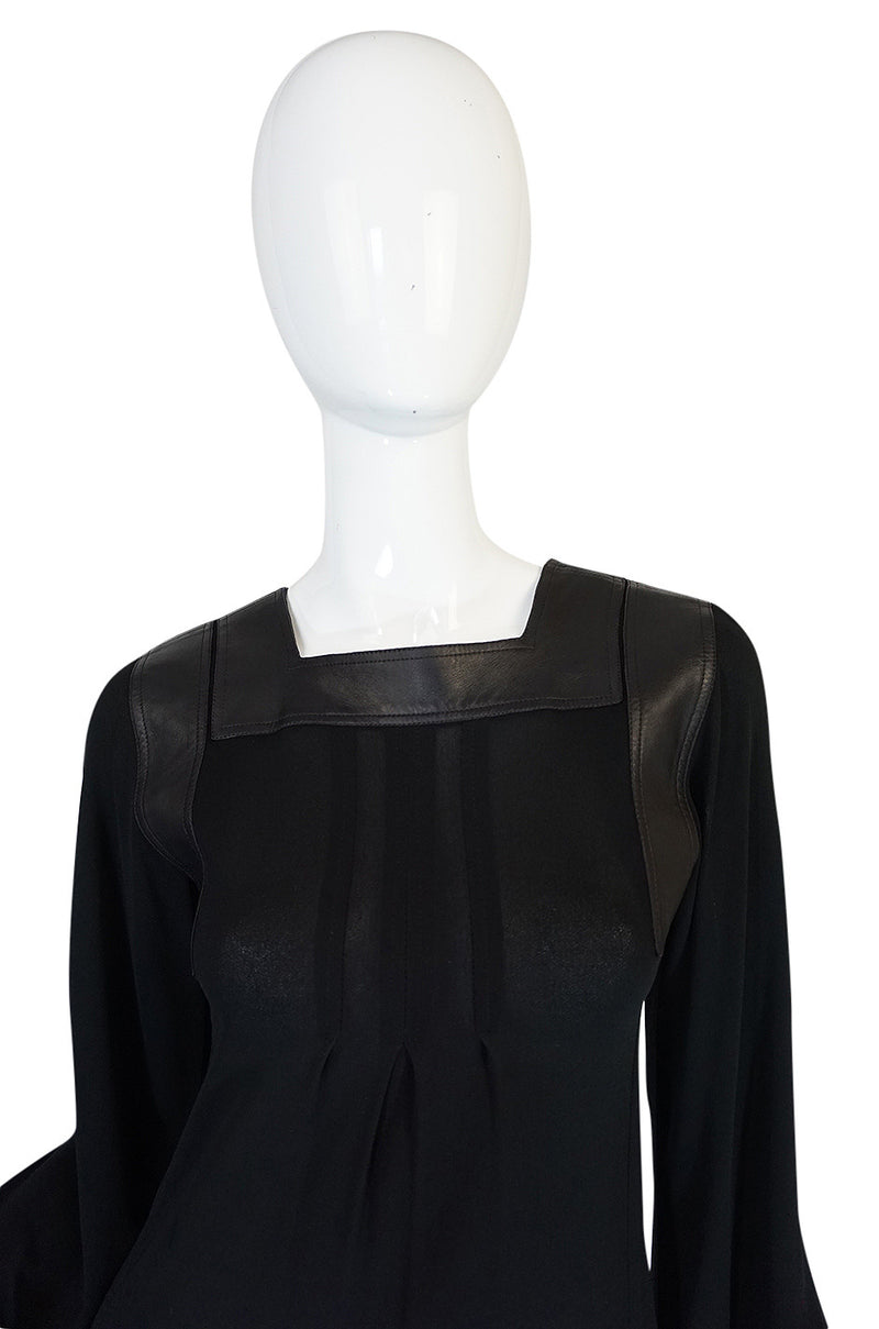 1970s Jean Muir Leather Embellished Black Jersey Dress