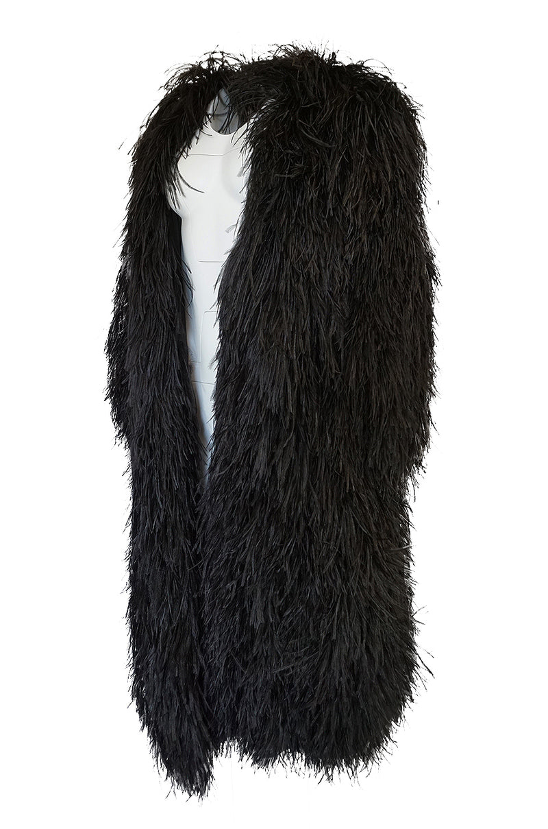 Rare c1970 Yves Saint Laurent Black Ostrich Feather Coat