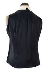 Gorgeous Upcycled Vintage Black Silk Tuxedo Feel Top w Hand Applied Lace Detailing