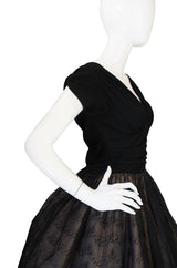 1950s Silk Jersey & Tulle Lace Full Skirted Dress