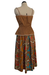 Documented Spring 1977 Yves Saint Laurent Iconic Laced Corset Top & Matching Printed Skirt