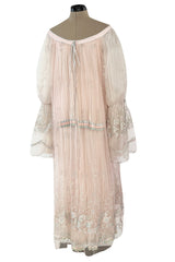 1976 Bill Gibb Couture Pleated Silk Chiffon Skirt w Metallic Thread Embroidered Silk Net Coat